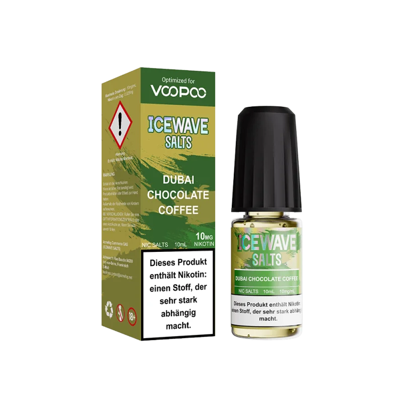 Icewave Salts Dubay Chocolate Coffee 10ml Nikotinsalz-Liquid – grüne Schachtel mit Flasche