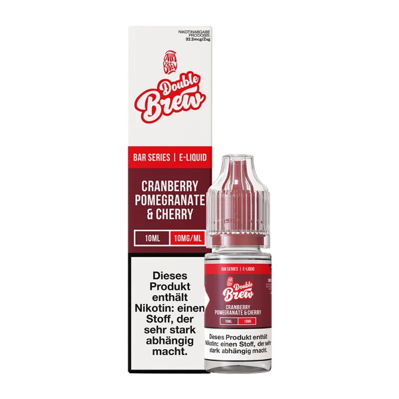 Double Brew Cranberry Pomegranate & Cherry Nikotinsalz-Liquid 10ml Flasche in roter Verpackung