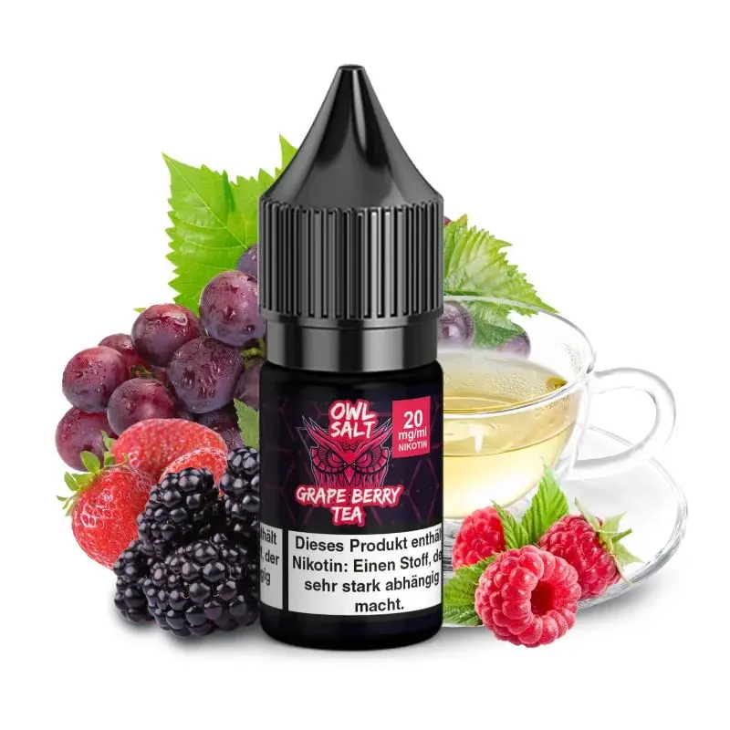OWL Grape Berry Tea Nikotinsalz-Liquid 10ml Flasche 20mg, Rückseite mit Produktangaben