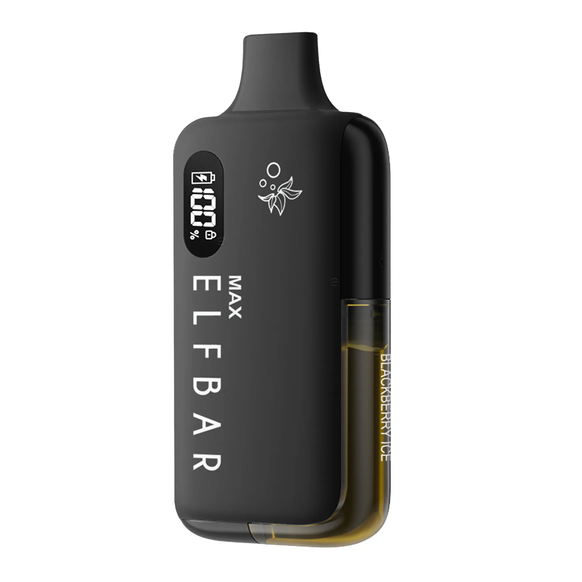 Elfbar Max Kit Akkuträger in Schwarz-Gold mit Display und Elfbar-Schriftzug, Frontansicht