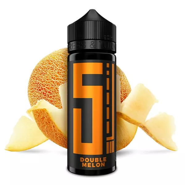 5 Elements Double Melon Longfill 120ml – orangefarbene Flasche mit Melone im Hintergrund