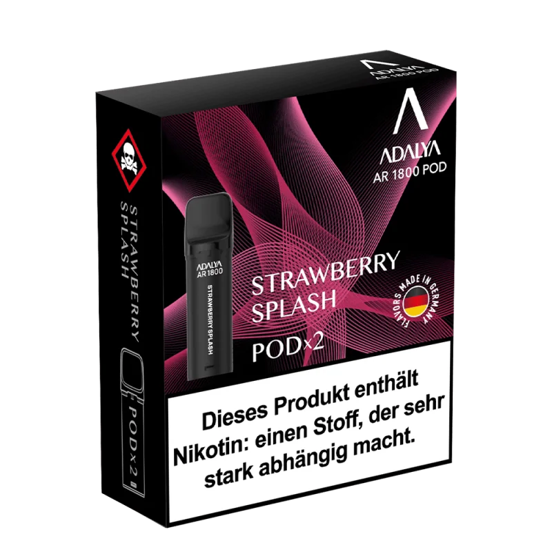 Adalya AR1800 Prefilled Pod Strawberry Splash 2er-Pack, Produktverpackung Frontansicht