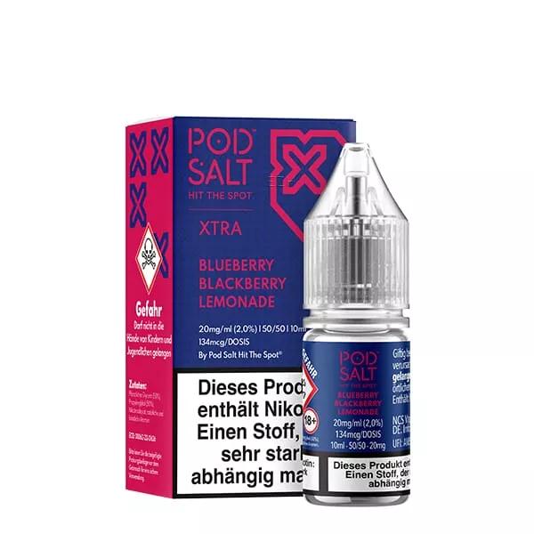 PodSalt Xtra Blueberry Blackberry Lemonade 10ml Nikotinsalz-Liquid Flasche mit blau-pinker Verpackungsschachtel