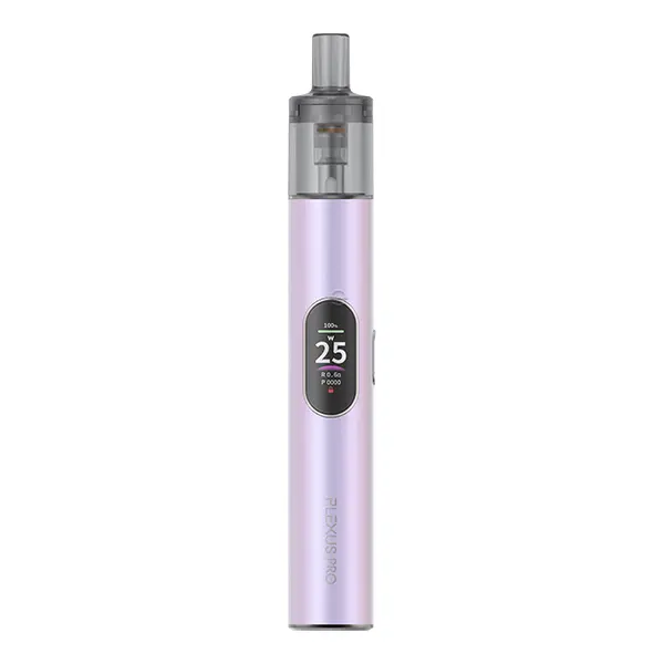 Innokin Plexus Pro Pod Kit in Lavendel mit rundem Display und aufgestecktem Tank, Seitenansicht