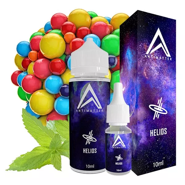120ml Longfill-Flasche Antimatter Helios mit bunten Schokolinsen und Minzblättern