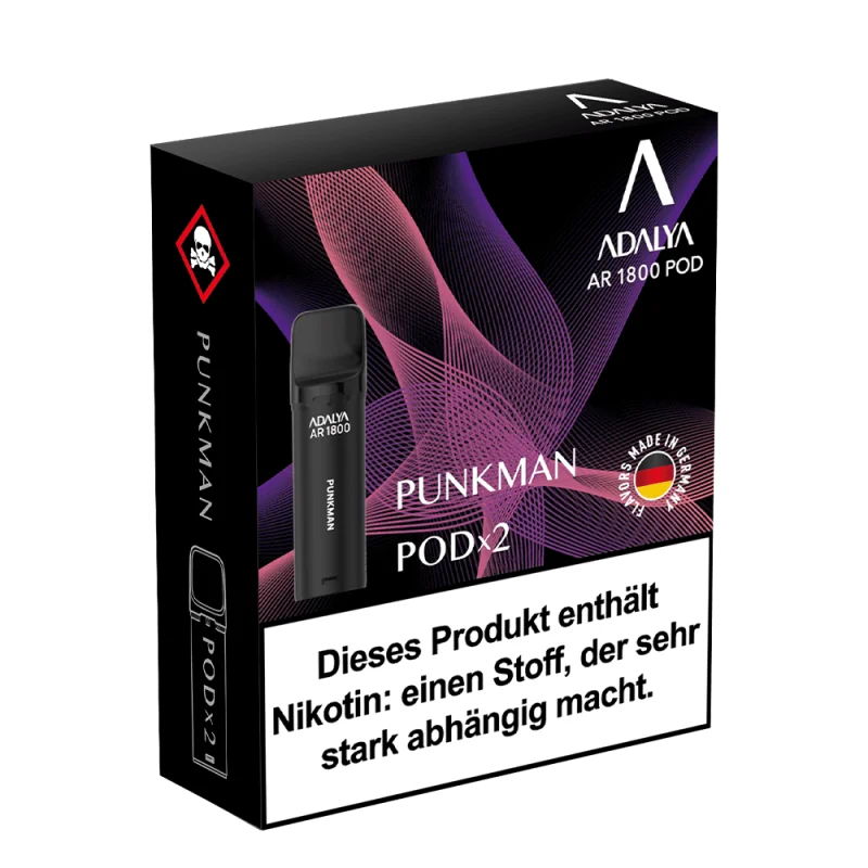 Adalya AR1800 Prefilled Pod Punkman 2er-Pack, lila Verpackungsbox mit Pod-Abbildung