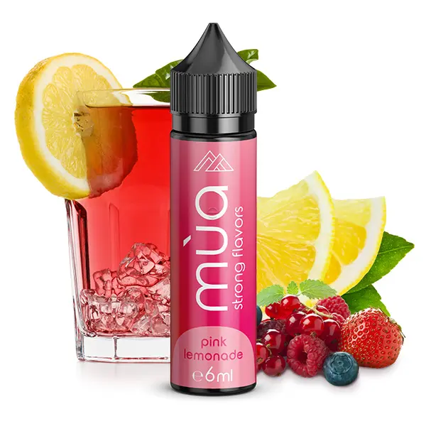 Mùa Pink Lemonade Longfill 60ml Flasche in Pink mit Zitronen, Erdbeeren und Cocktailglas