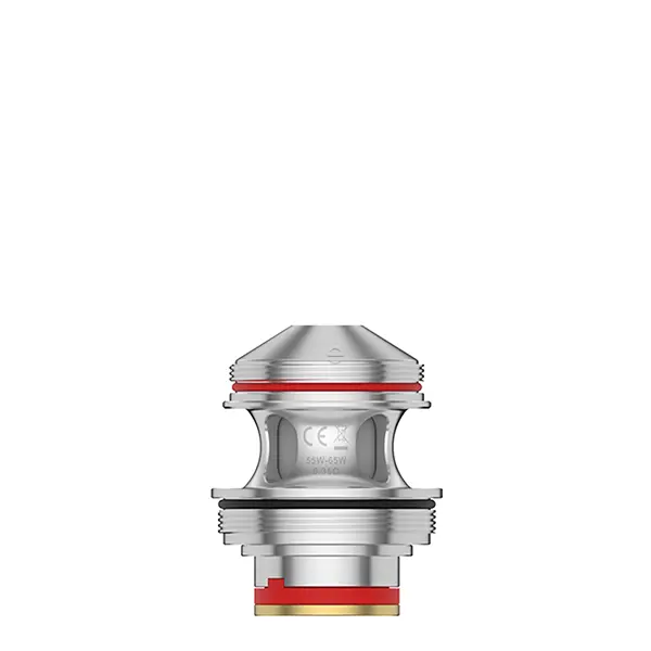 Uwell V-Coil Verdampferkopf in Silber mit roten O-Ringen, Seitenansicht – 2x Uwell V-Coil Verdampferkopf
