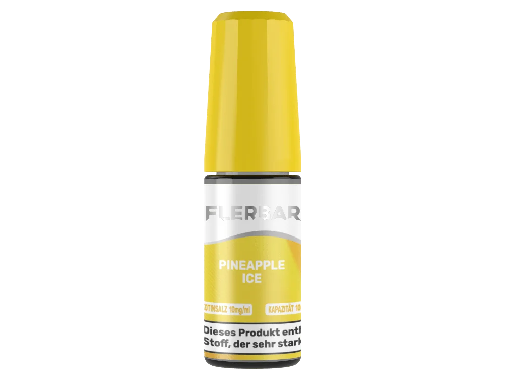 Flerbar Pineapple Ice 10ml Nikotinsalz-Liquid – gelbe Flasche mit gelbem Schraubverschluss, Frontansicht