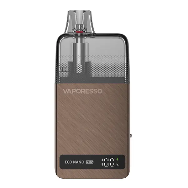 Vaporesso Eco Nano Plus Pod Kit in Mocha Brown mit LED-Anzeige, Frontansicht