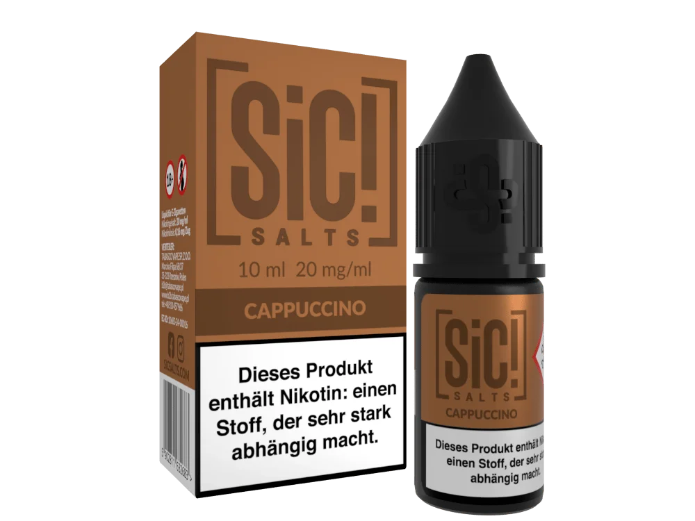 SiC! Salts Cappuccino 10ml Nikotinsalz-Liquid in brauner Verpackung mit Flasche, Doppelpack-Ansicht