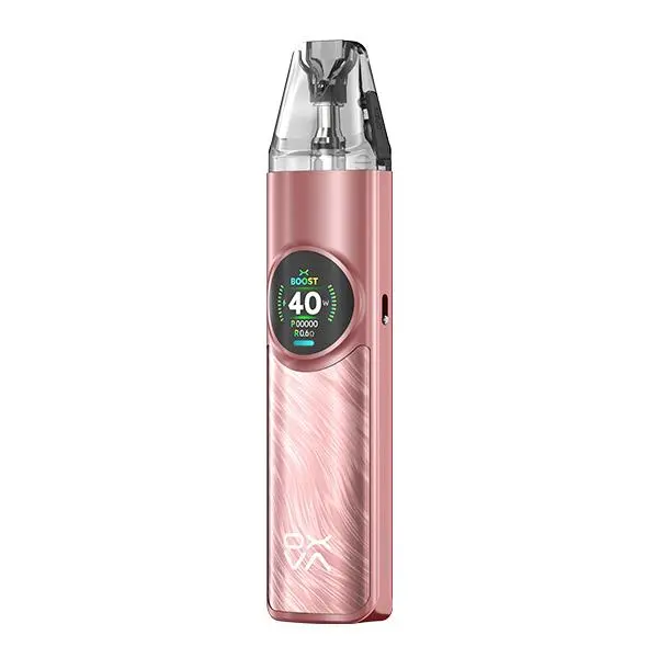 Oxva NeXlim Pod Kit in Rosé-Gold mit Perlmutt-Marmor-Optik und rundem Display, Frontansicht