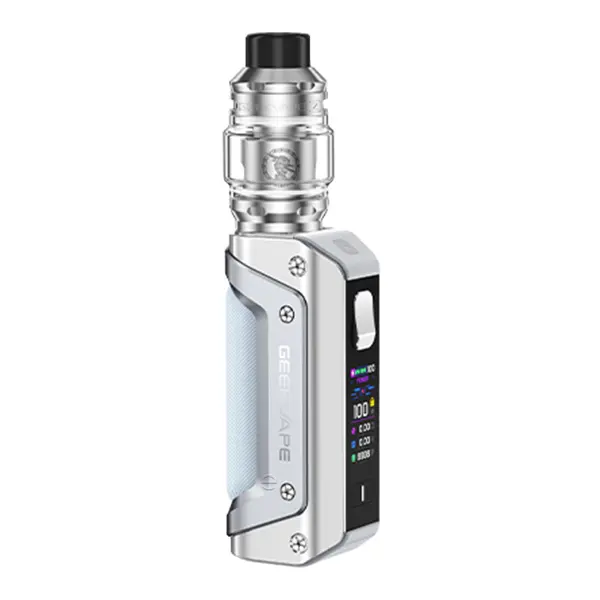GeekVape Aegis Solo 3 Kit 18650 in Silber-Weiß mit aufgesetztem Tankverdampfer