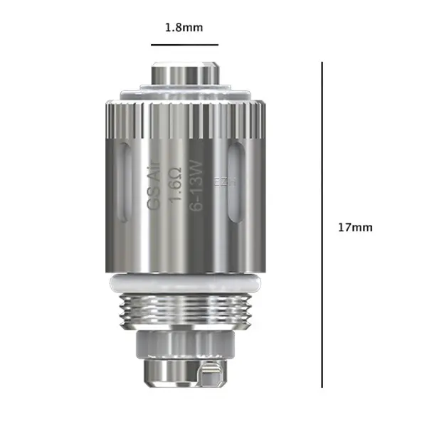 Eleaf GS Air Coil Verdampferkopf aus Edelstahl, Einzelansicht mit Maßangaben 1,8mm und 17mm