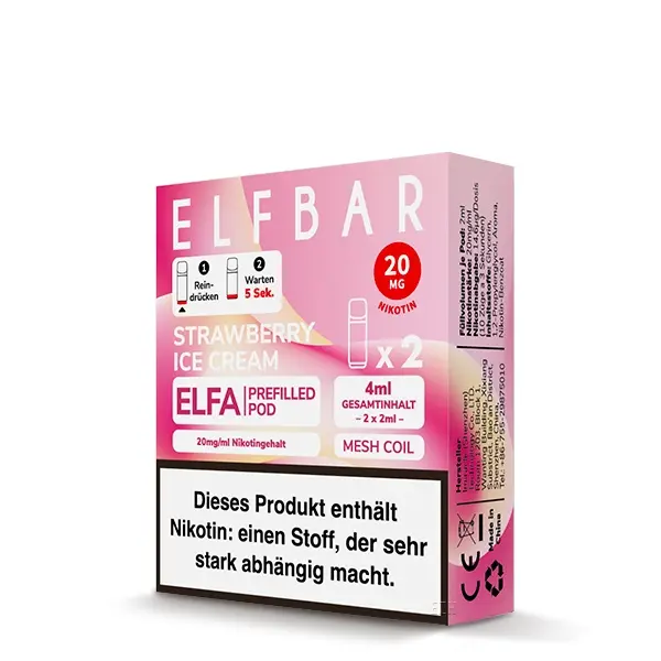 Elfbar Elfa Prefilled Pods 20mg/ml Strawberry Ice Cream – 2er-Packung in rosa Verpackung