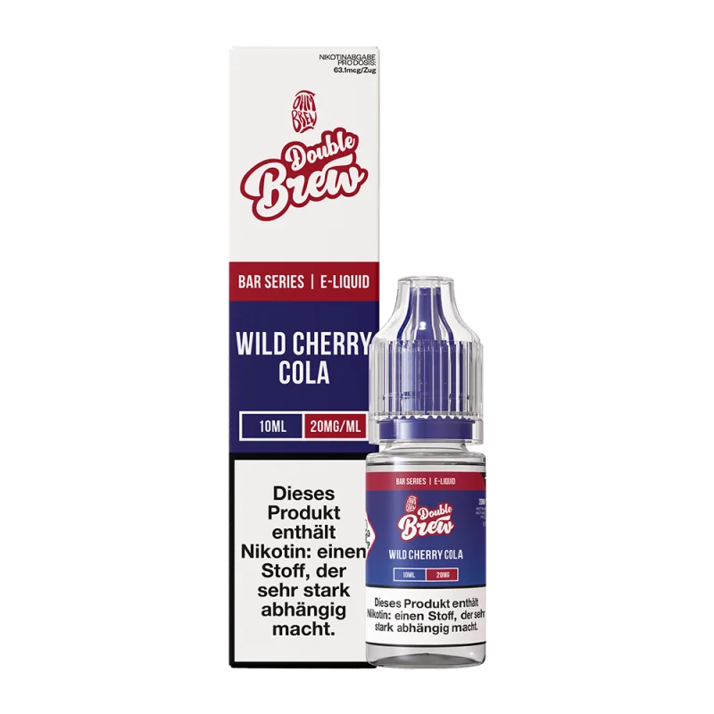 DOUB210_800x800.png?ts=1752500935 Double Brew Wild Cherry Cola Nikotinsalz-Liquid 10ml Flasche in dunkler Verpackung, seitliche Ansicht