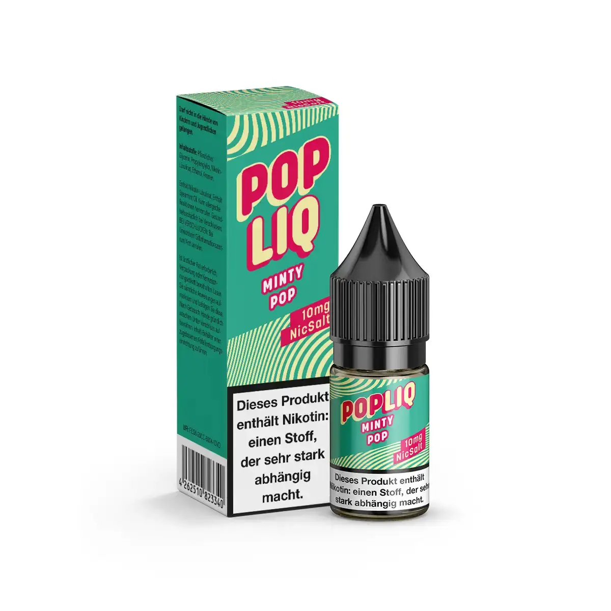 PopLiq Minty Pop 10ml Nikotinsalz-Liquid – grüne Verpackung mit Flasche, Minzgeschmack