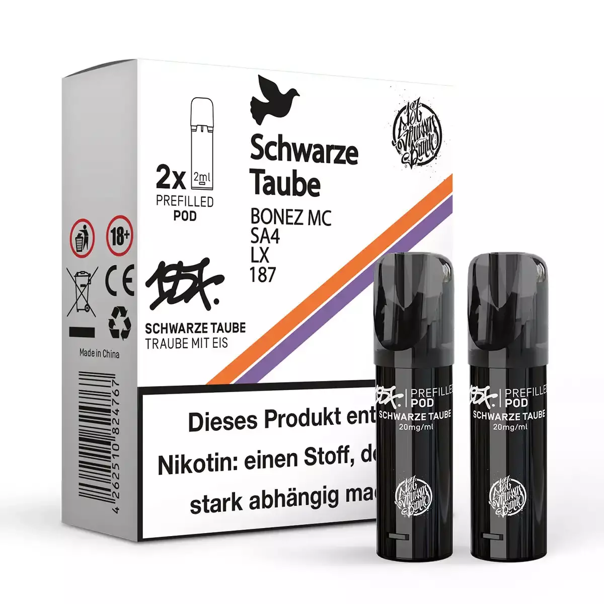 2x 187 Strassenbande Prefilled Pod - Schwarze Taube 20mg/ml