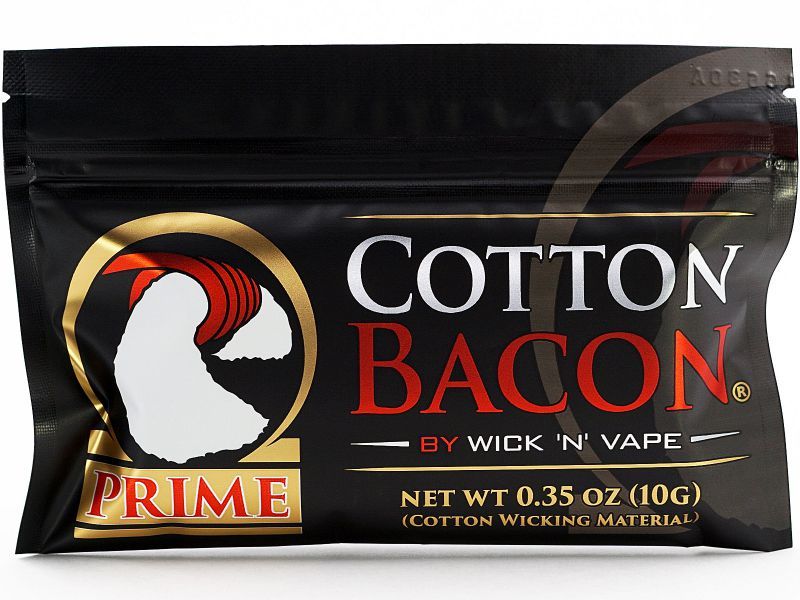 Schwarze Verpackung Cotton Bacon Prime Wickelwatte von Wick'n'Vape, Vorderseite