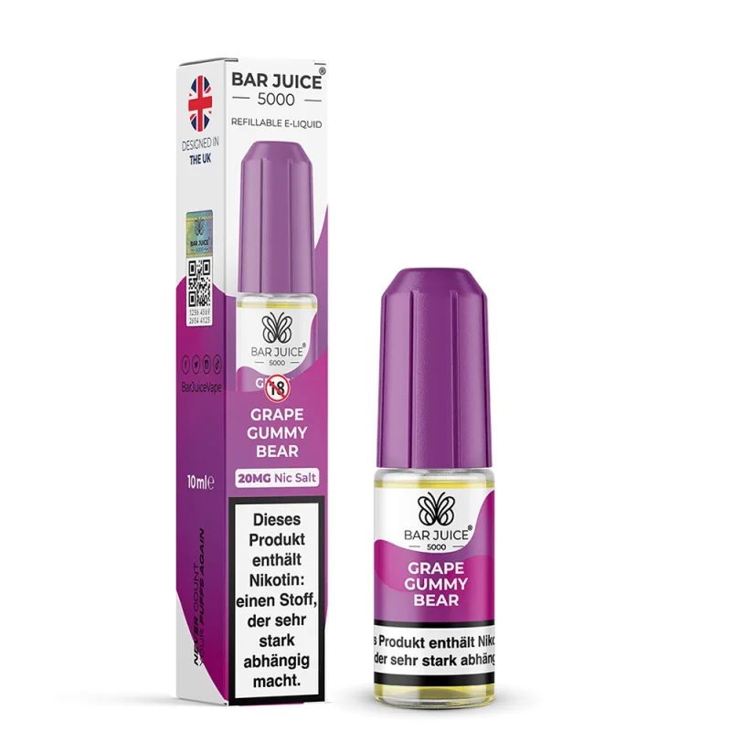 Bar Juice 5000 Grape Gummy Bear Nikotinsalz-Liquid 10ml – violette Flasche mit Verpackung