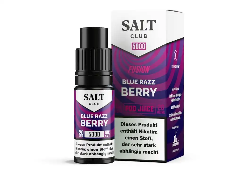 Salt Club 5000 Blue Razz Berry Nikotinsalz-Liquid 10ml – violette Flasche mit passender Verpackungsbox