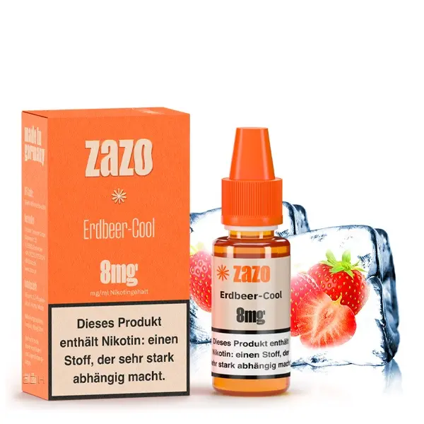 ZAZO Classics Erdbeer-Cool 10ml Liquid, orangefarbene Flasche mit Packung, 8mg Nikotin, Erdbeere mit Eiswürfeln