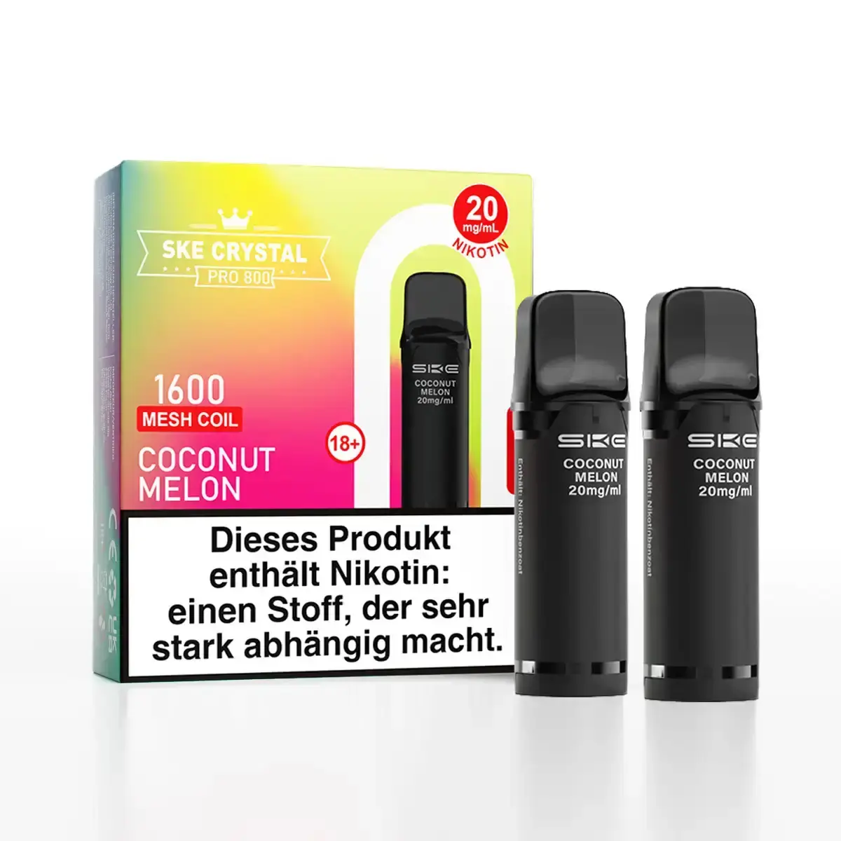SKE Crystal 800 Pro Prefilled Pod Coconut Melon – 2er-Packung mit Verpackungsbox, schwarze Pods