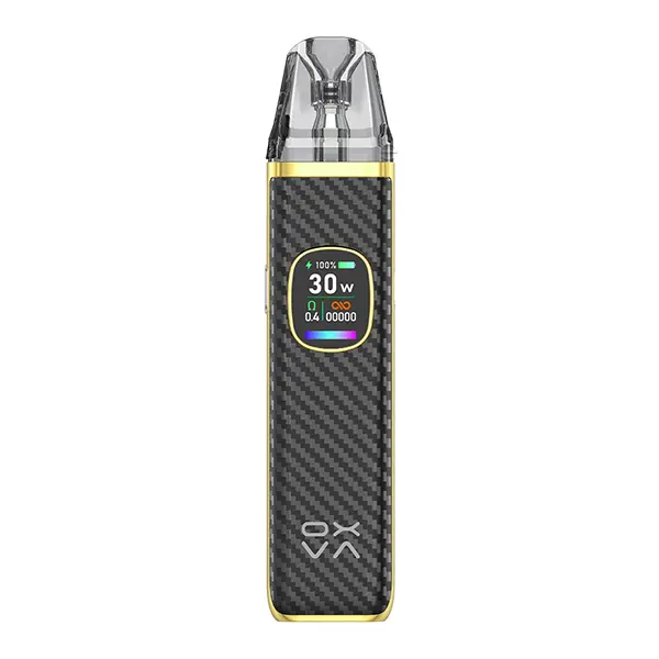 Oxva Xlim Pro 2 Kit in Schwarz mit Carbon-Optik und goldfarbenen Akzenten, Pod aufgesetzt, Farbdisplay 30W