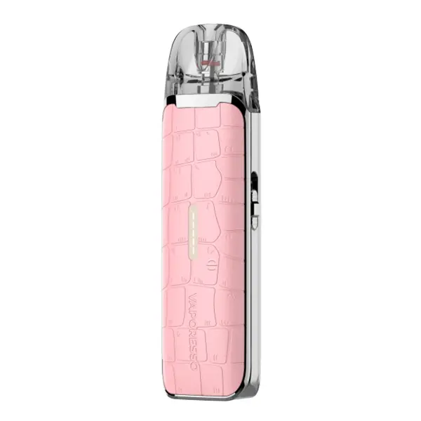 vaporesso-luxe-q3-pod-kit-3.jpg Vaporesso Luxe Q3 Pod Kit in Rosa mit Kroko-Muster und transparentem Pod, Frontansicht