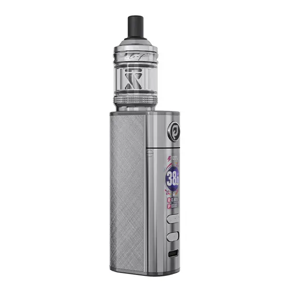 Eleaf iStick X40 GTL X Kit in Silber – Box-Mod mit aufgestecktem Tankverdampfer, Frontansicht