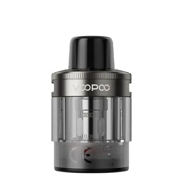 VooPoo PnP X Ersatz-Pod DTL in schwarzer Farbe, transparenter Tank mit sichtbarem Coil, Frontansicht einzeln