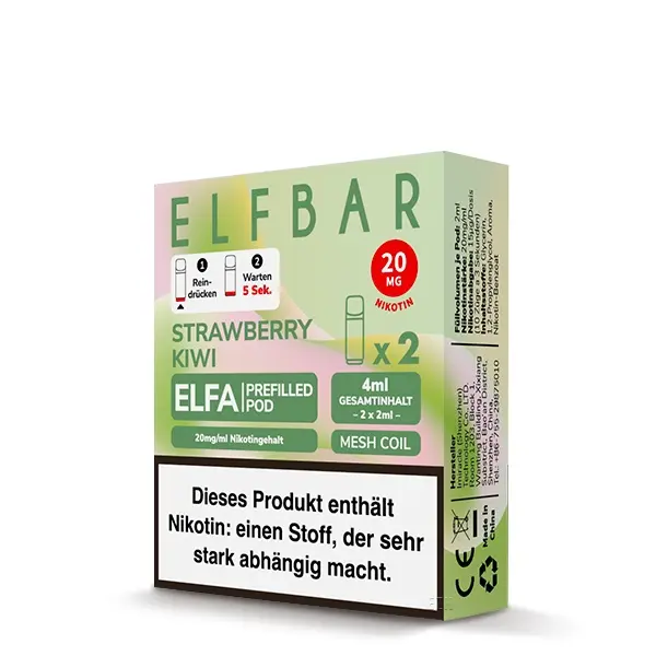Elfbar Elfa Prefilled Pods 2er Pack 20mg/ml Sorte Strawberry Kiwi, grüne Verpackung