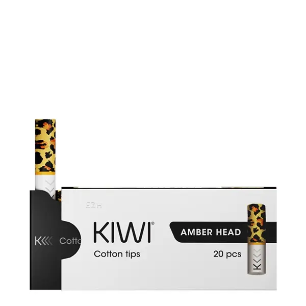 Kiwi Cotton Tips Amber Head 20er-Pack – Packung mit leopardenmustertem Filter-Mundstück