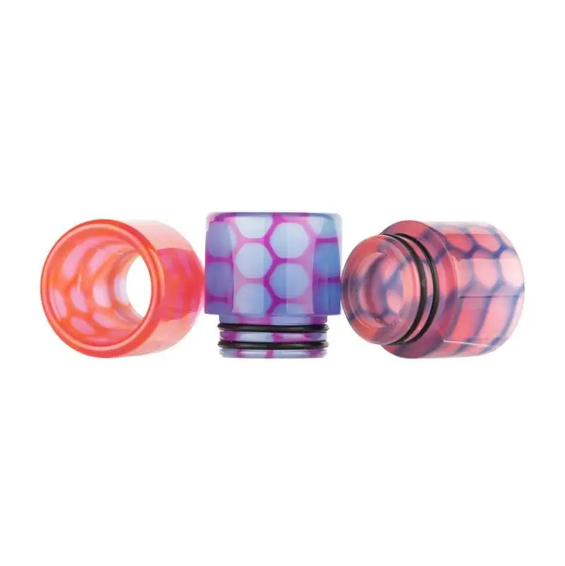 source925020.jpg 810 DripTip AS252 16x17mm in drei Varianten: rot transparent, lila mit Wabenmuster und blau-pink gemischt