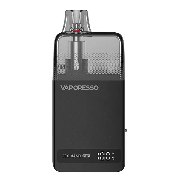 Vaporesso Eco Nano Plus Pod Kit in Schwarz mit LED-Display, Frontansicht