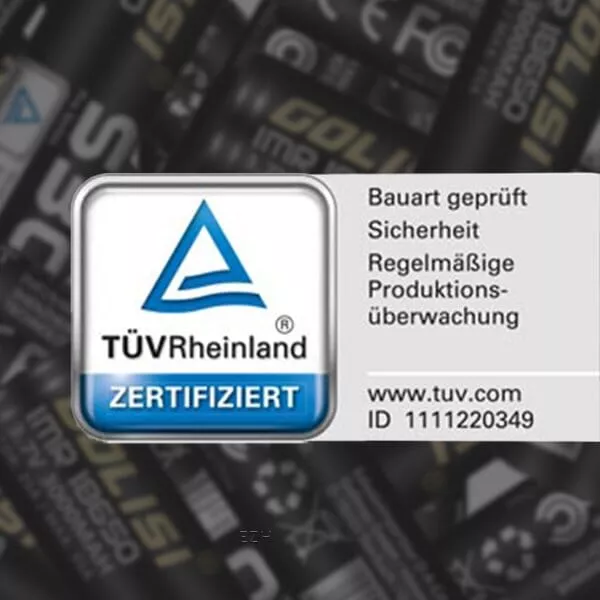 Golisi S30 18650 Akku – TÜV Rheinland Zertifiziert Siegel, bauart geprüft, Produktionsüberwachung