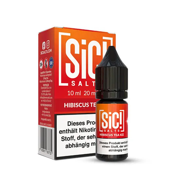 SiC! Salts Hibiscus Tea Ice 10ml Nikotinsalz-Liquid Flasche mit roter Produktverpackung
