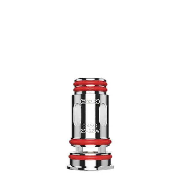 Einzelner Voopoo PnP X Verdampferkopf in Silber-Rot, zylindrischer Coil mit roten Akzentringen