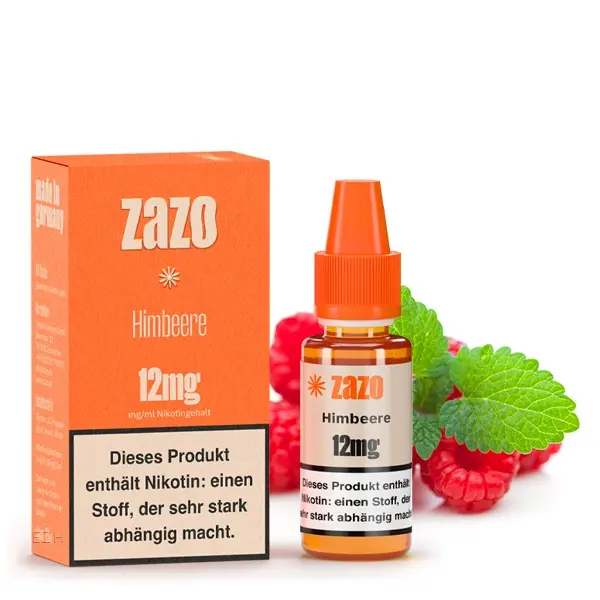 source140756.jpg ZAZO Classics Himbeere 10ml Liquid – orange Flasche und Packung mit frischen Himbeeren, 12mg Nikotin