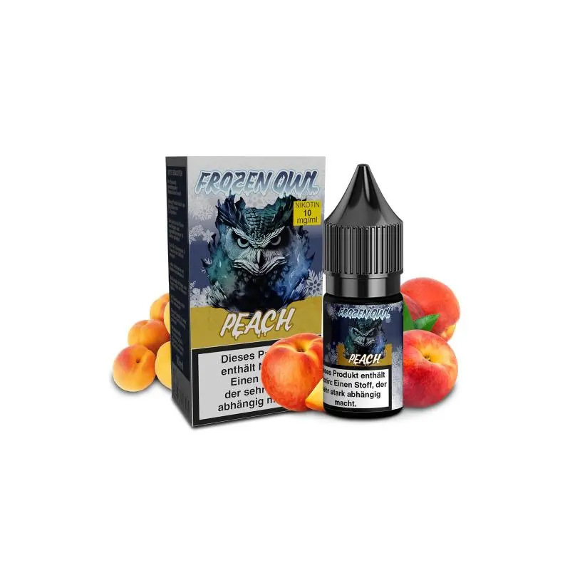 OWL Frozen Peach Nikotinsalz-Liquid 10ml – Flasche mit Verpackung, Pfirsich-Motiv