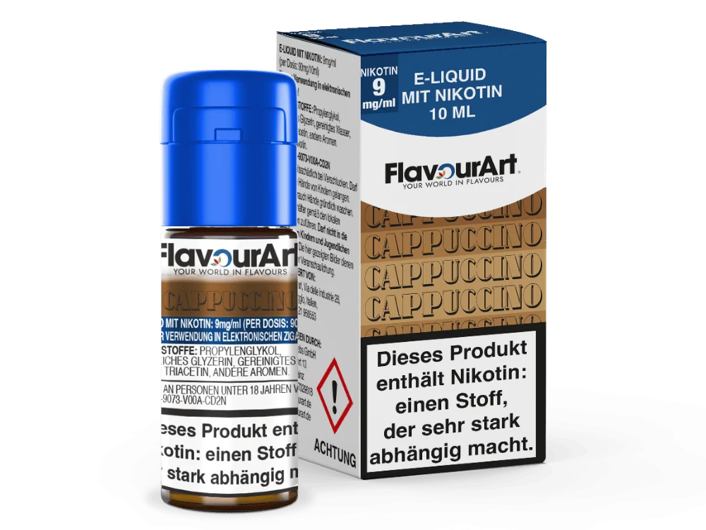 Flavourart Cappuccino 10ml Liquid – braune Flasche mit Schachtel, 9 mg Nikotin