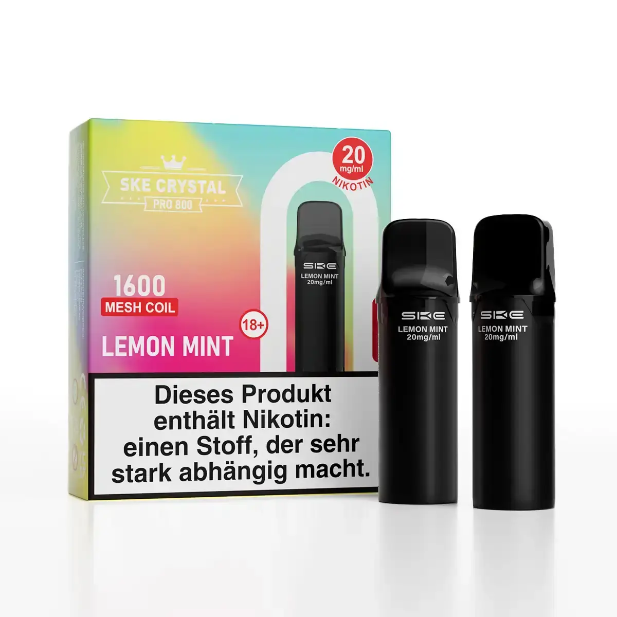 SKE Crystal 800 Pro Prefilled Pod Lemon Mint – Verpackung mit 2 schwarzen Pods, Lemon Mint, 1600 Puffs