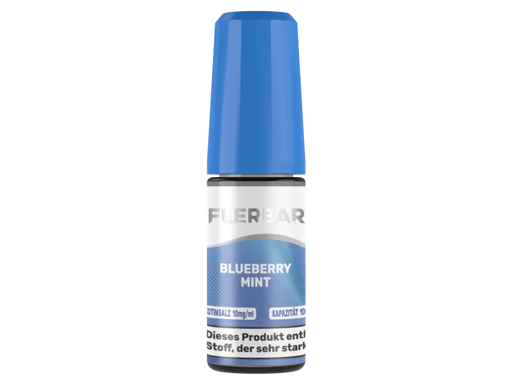Flerbar Blueberry Mint 10ml Nikotinsalz-Liquid in blauer Flasche mit blauer Kappe, Frontansicht