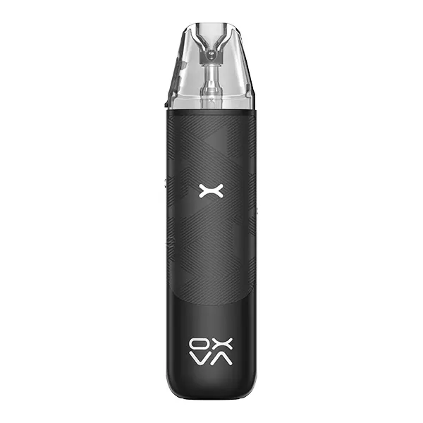 Oxva NeXlim Go Pod Kit in Schwarz mit Carbonfaser-Textur, transparenter Pod und OXVA-Logo