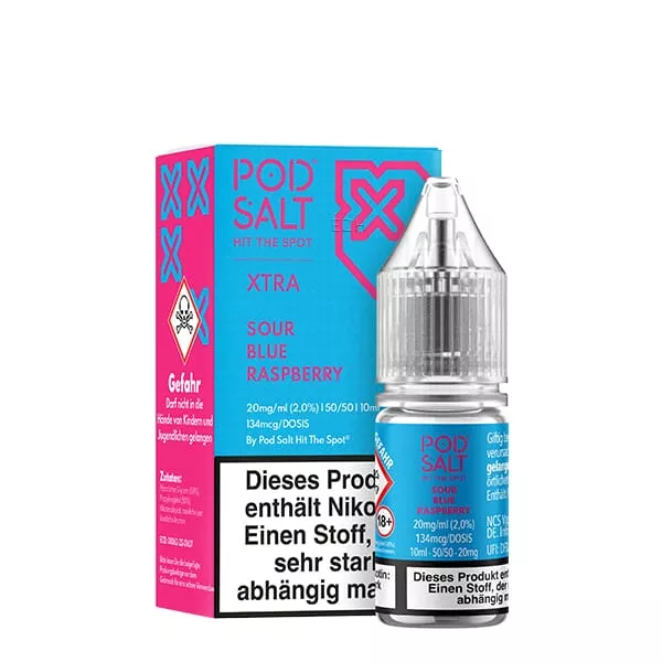 source770796.jpg PodSalt Xtra Sour Blue Raspberry 10ml Nikotinsalz-Liquid Flasche mit pinker Verpackungsbox