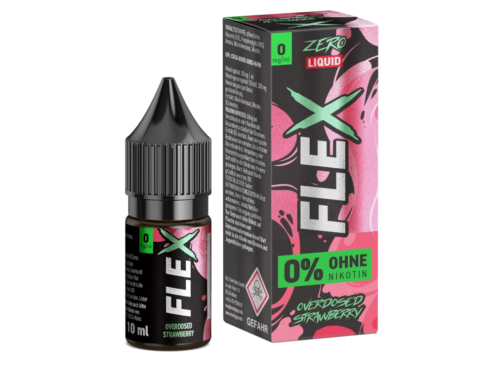 Revoltage Flex Overdosed Strawberry 10ml Nikotinsalz-Liquid 0% nikotinfrei – Flasche mit Verpackung