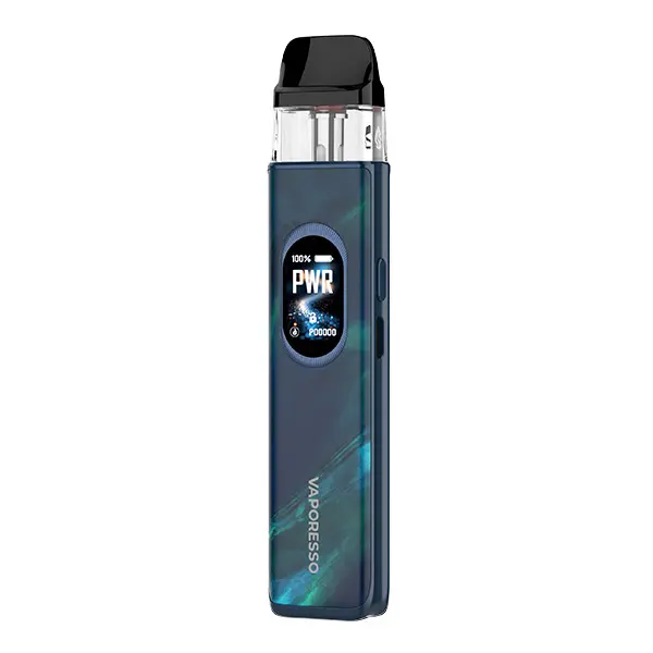 Vaporesso XROS 6 Pod Kit in Blau-Schwarz mit zweifarbigem Finish und OLED-Display, Frontansicht