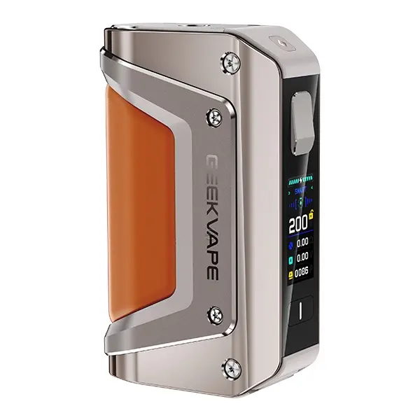 GeekVape Aegis Legend 3 Mod Akkuträger in Silber-Orange mit Farbdisplay, robustes Box-Mod-Design, Frontansicht