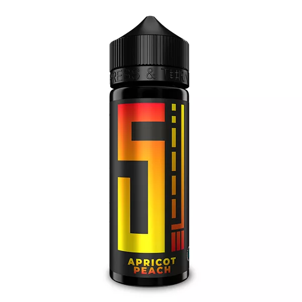 5 Elements Apricot Peach Longfill – 120ml Flasche, dunkles Etikett mit Aprikose und Pfirsich, Frontansicht