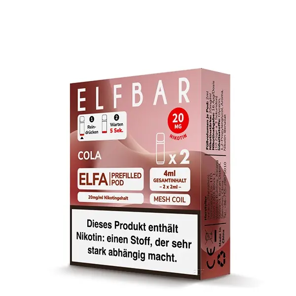 Elfbar Elfa Prefilled Pods 20mg/ml Cola – 2er-Packung in rosa-roter Verpackung